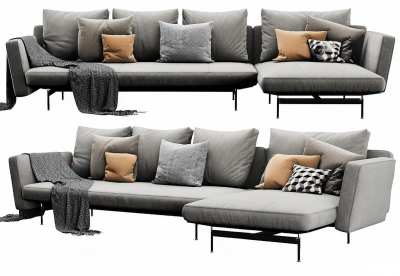 现代布艺转角沙发3D模型下载